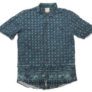 Rusty Mens Button Front Shirt Blue Hawaiian Cotton